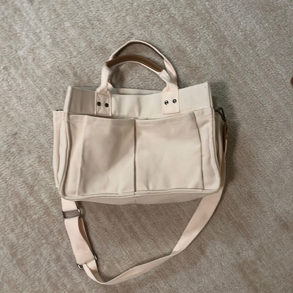 Minimalist canvas beige tote bag